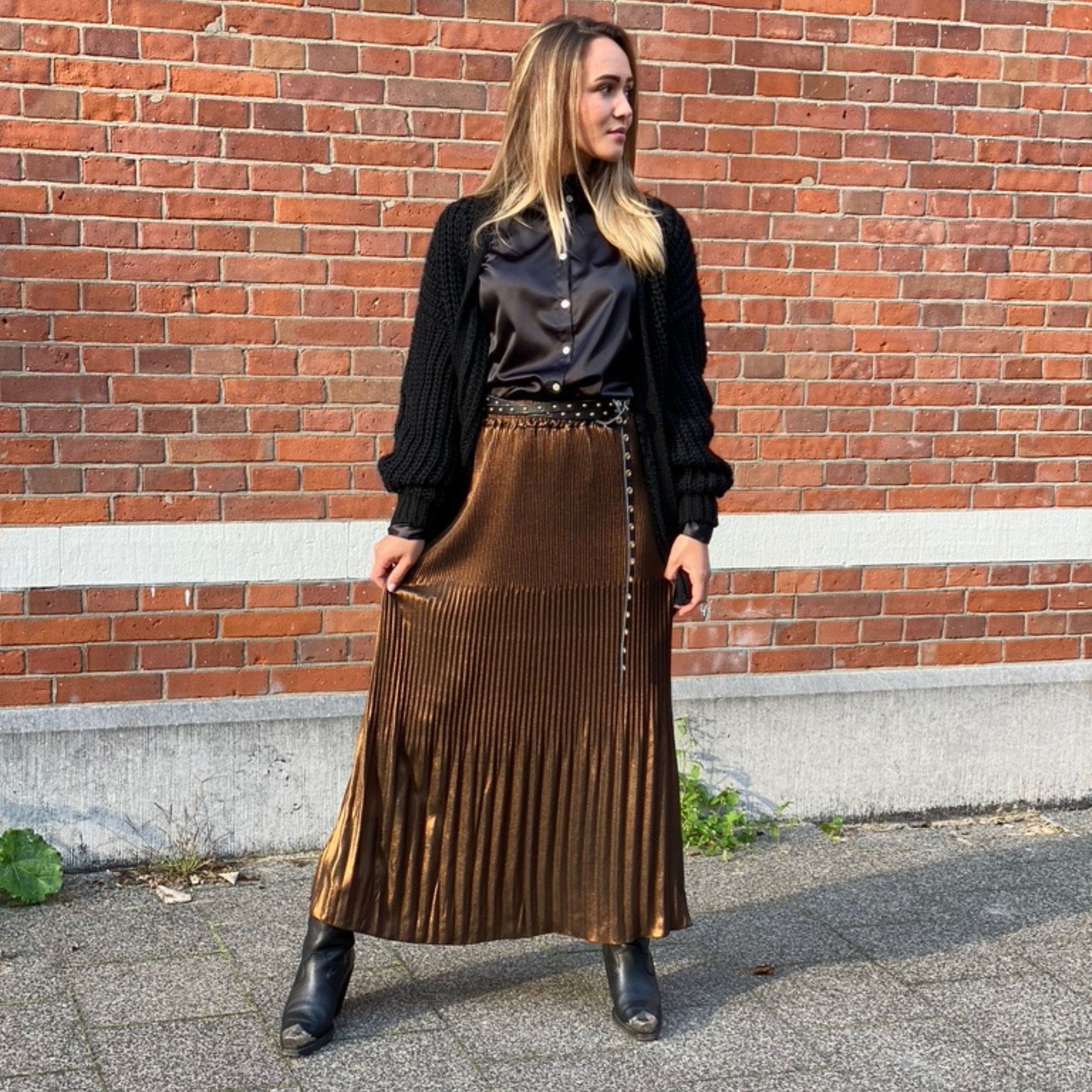 People of 2morrow Plissee Rock Faltenrock Metallic Look Skirt Metallic